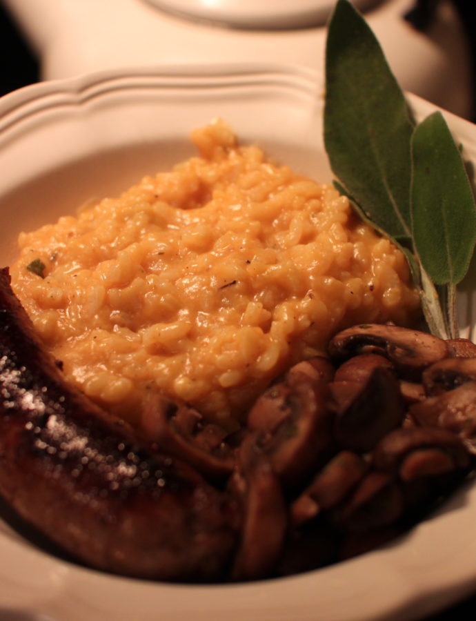 Pumpkin Risotto with Mushrooms and Sausage