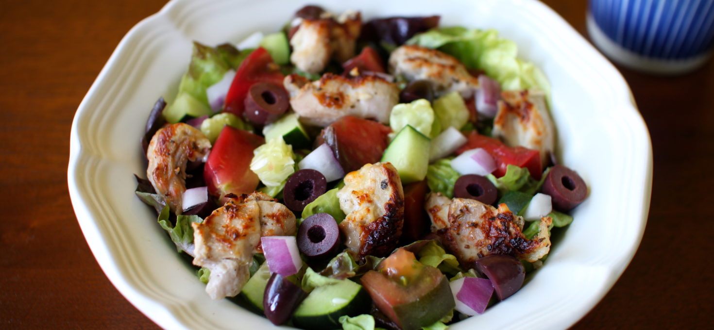 Greek Salad with Grilled Chicken and Tzatziki