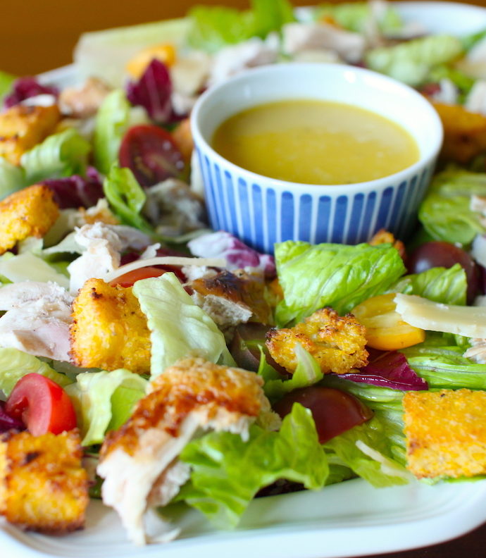 Chicken Caesar Salad with Polenta Croutons