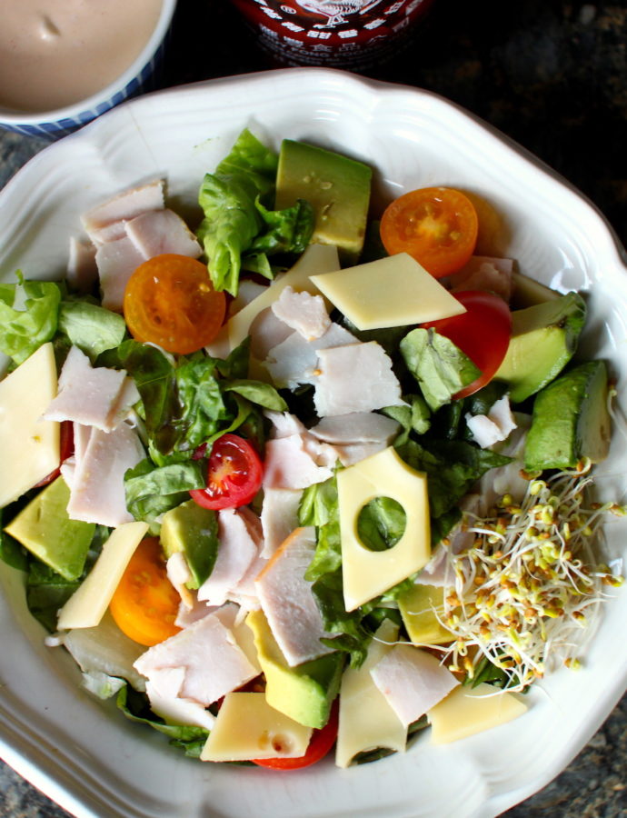 Turkey and Swiss Salad with Creamy Sriracha Dressing