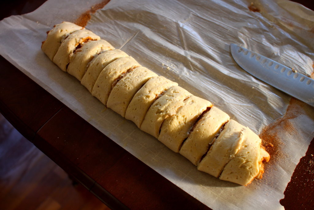 Rolled and cut gluten-free cinnamon roll dough