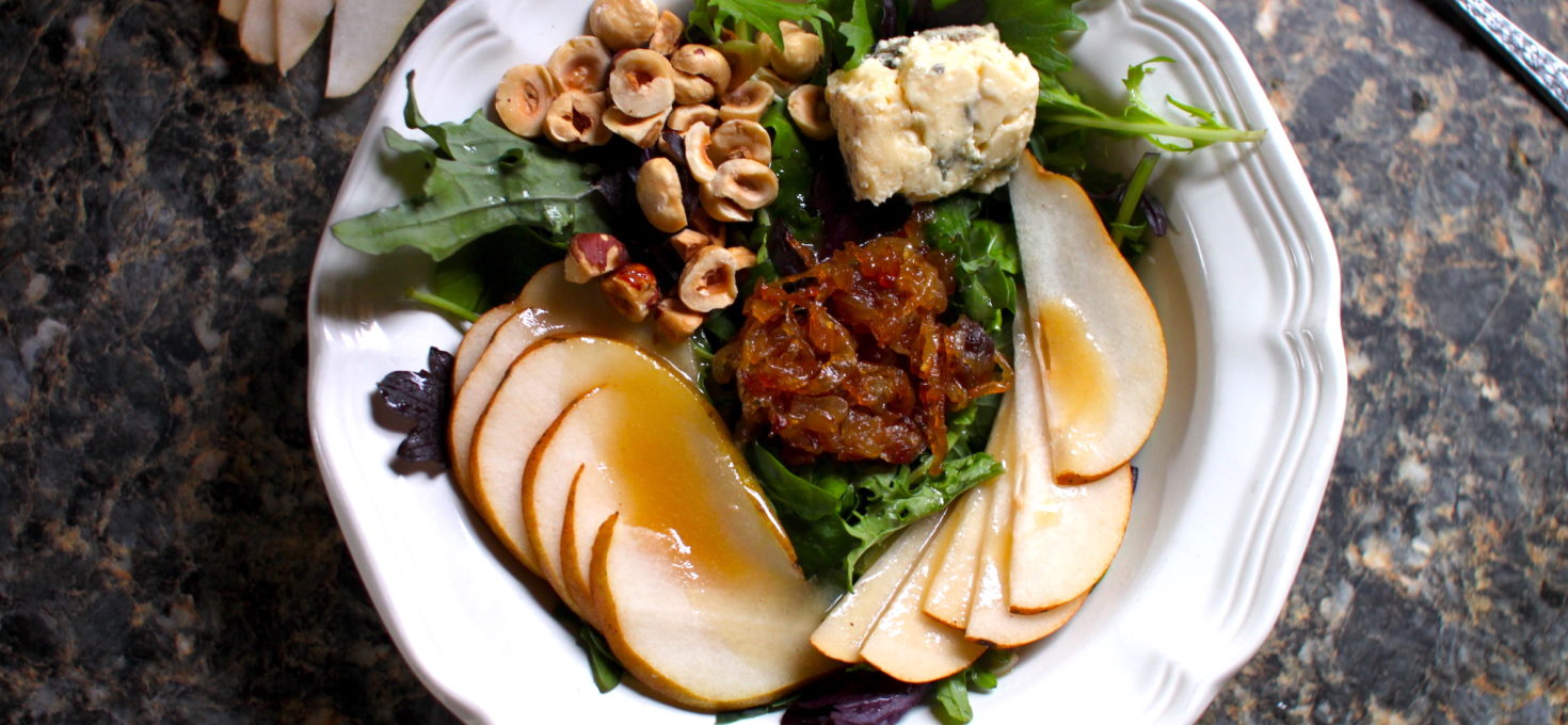 Caramelized Onion Salad with Pears and Blue Cheese