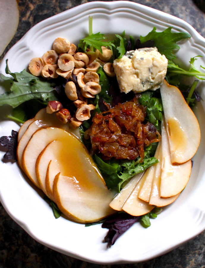 Caramelized Onion Salad with Pears and Blue Cheese